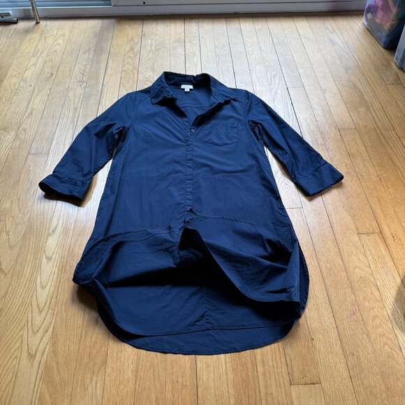 Cuyana Size S Navy Blue Poplin 3/4 Sleeves Collared Tunic Mini Shirt Dress - Picture 9 of 16